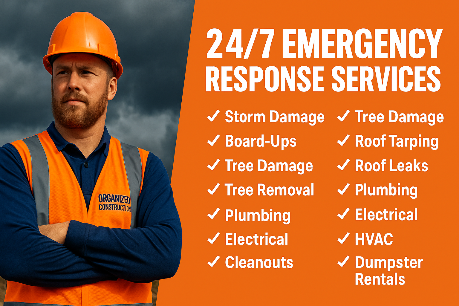 Organized Construction Companies for hire 24 hours a day.